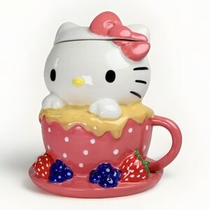 Hello Kitty‎ Kawaii Coffee Tea Cup Cookie Jar Blue Sky Clayworks Treat Jar New